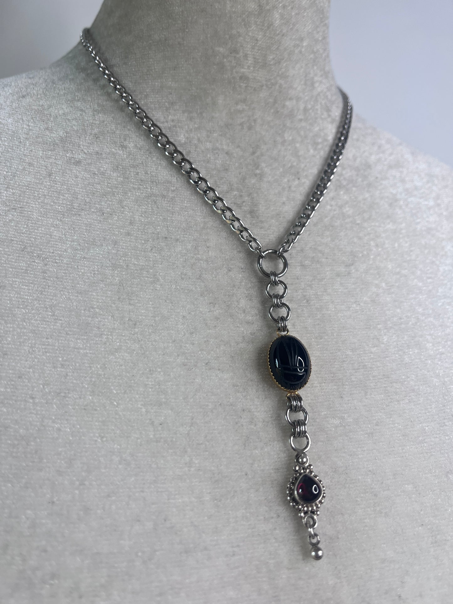 Obsidian garnet choker necklace