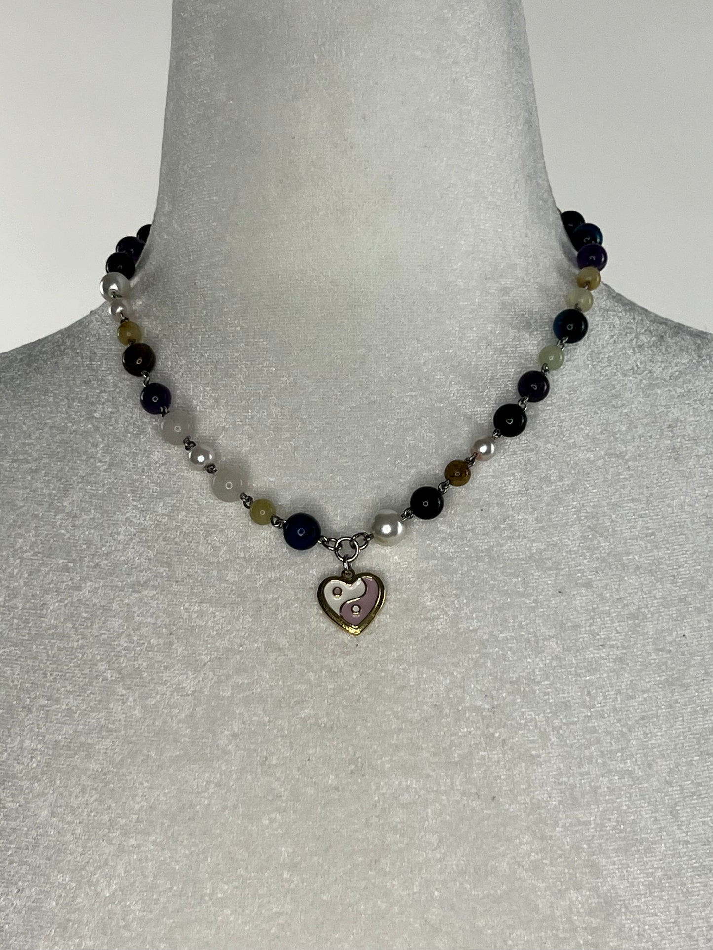 Heart Ying-Yang Mixed Bead Choker