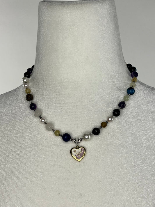 Heart Ying-Yang Mixed Bead Choker