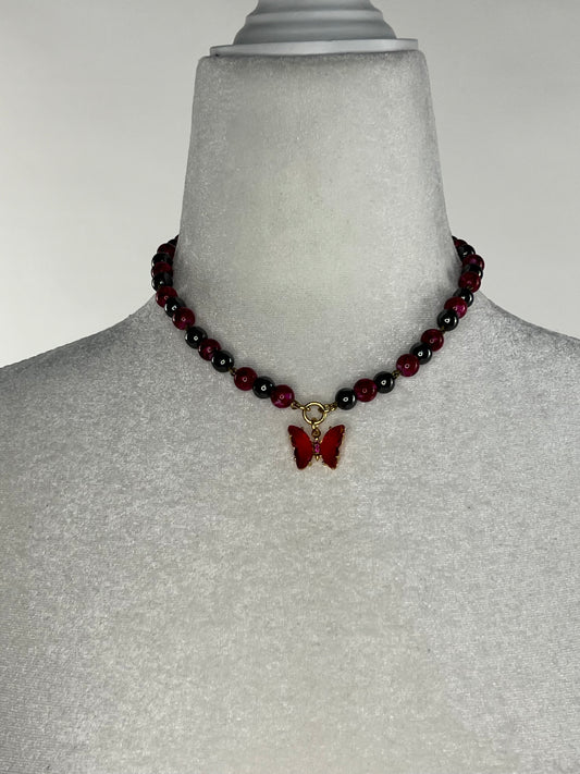 Raspberry Hematite Butterfly Choker