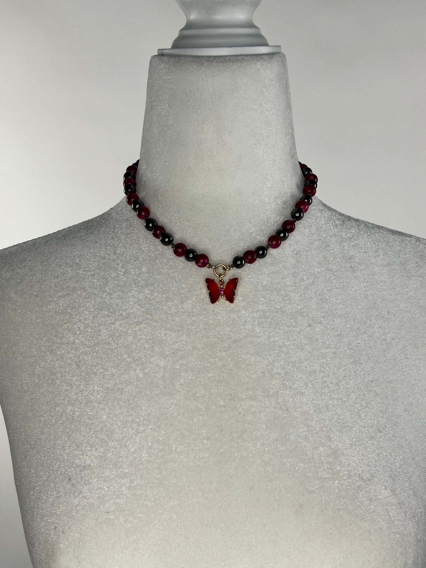 Raspberry Hematite Butterfly Choker