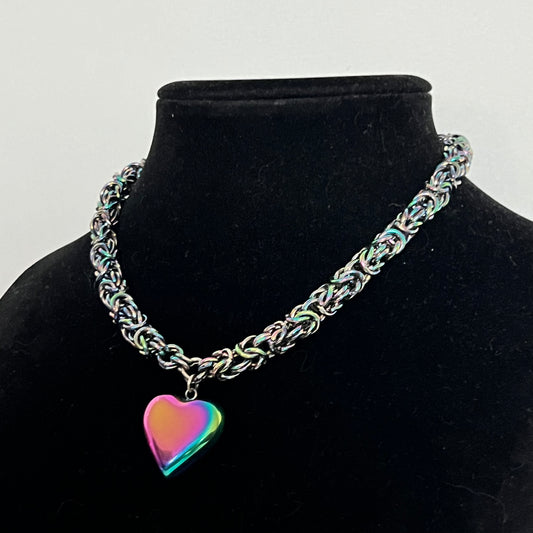 Multicolor Heart Byzantine Choker