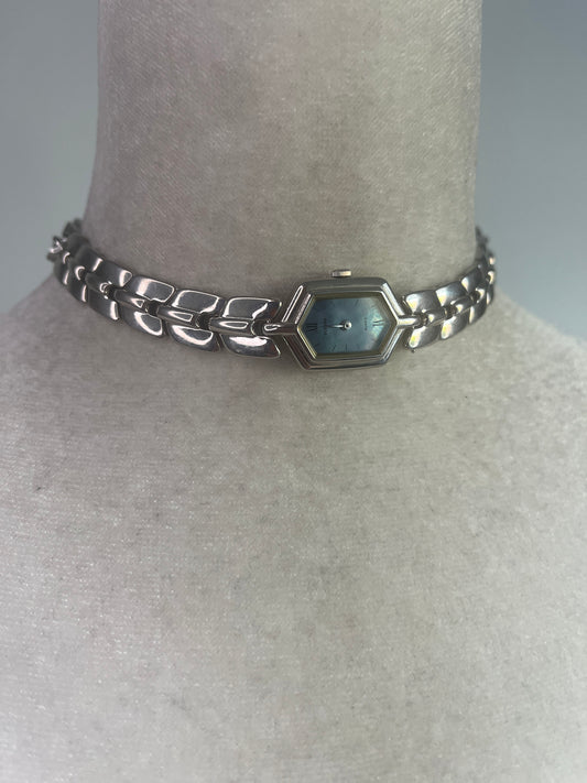 Blue face watch choker